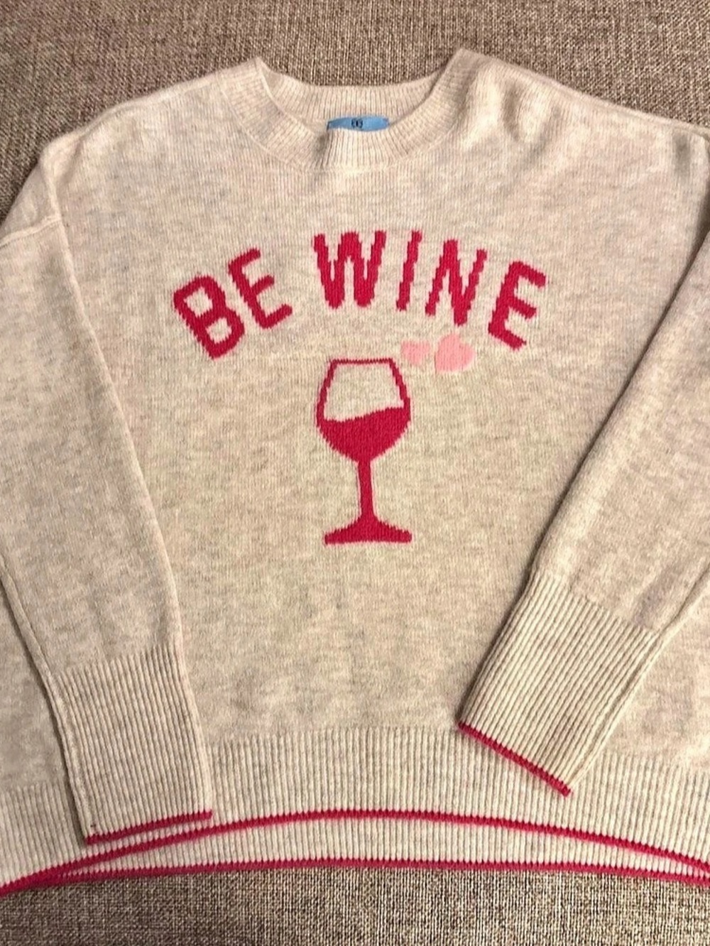 CeCe Women's "Be Wine" Graphic Long Sleeve Crewneck Sweater size small
